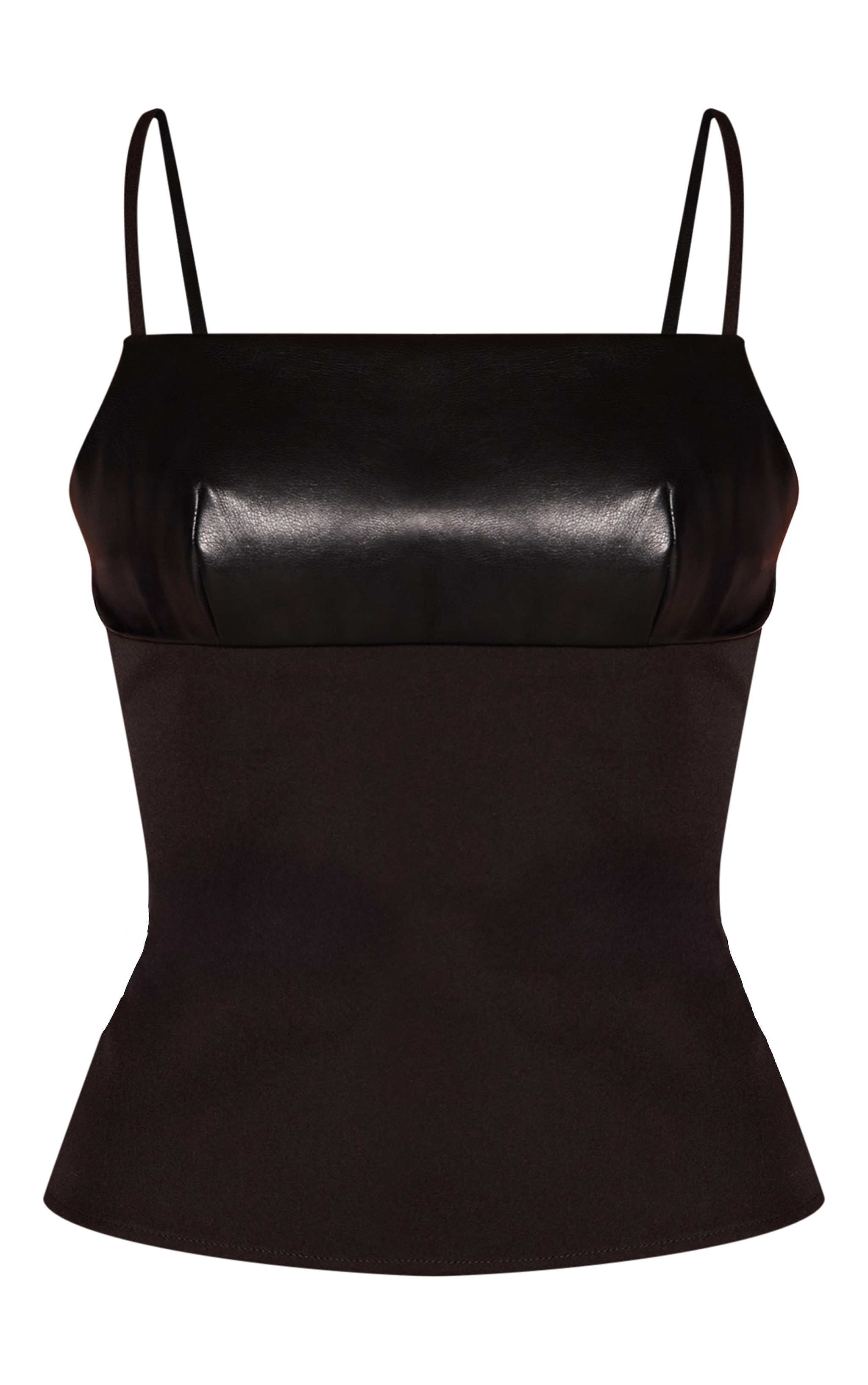 Black Faux Leather Contrast Woven Cami Top image 5