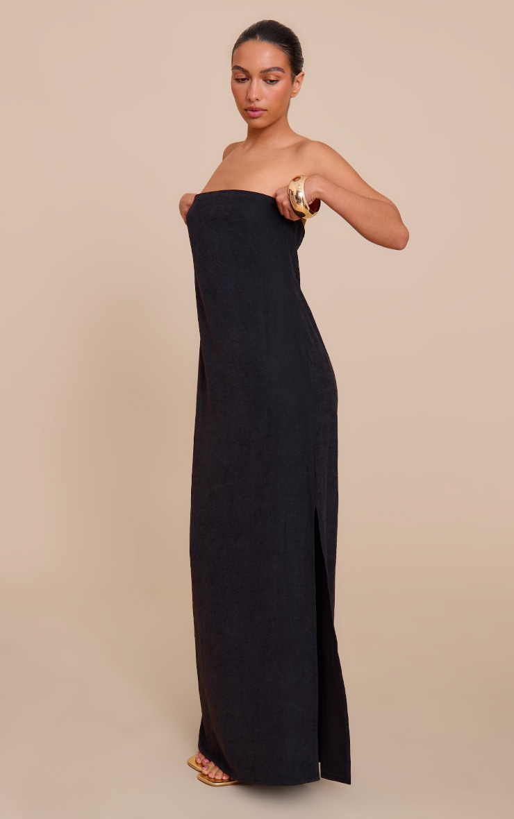 Black Textured Bandeau Column Maxi Dress image 3
