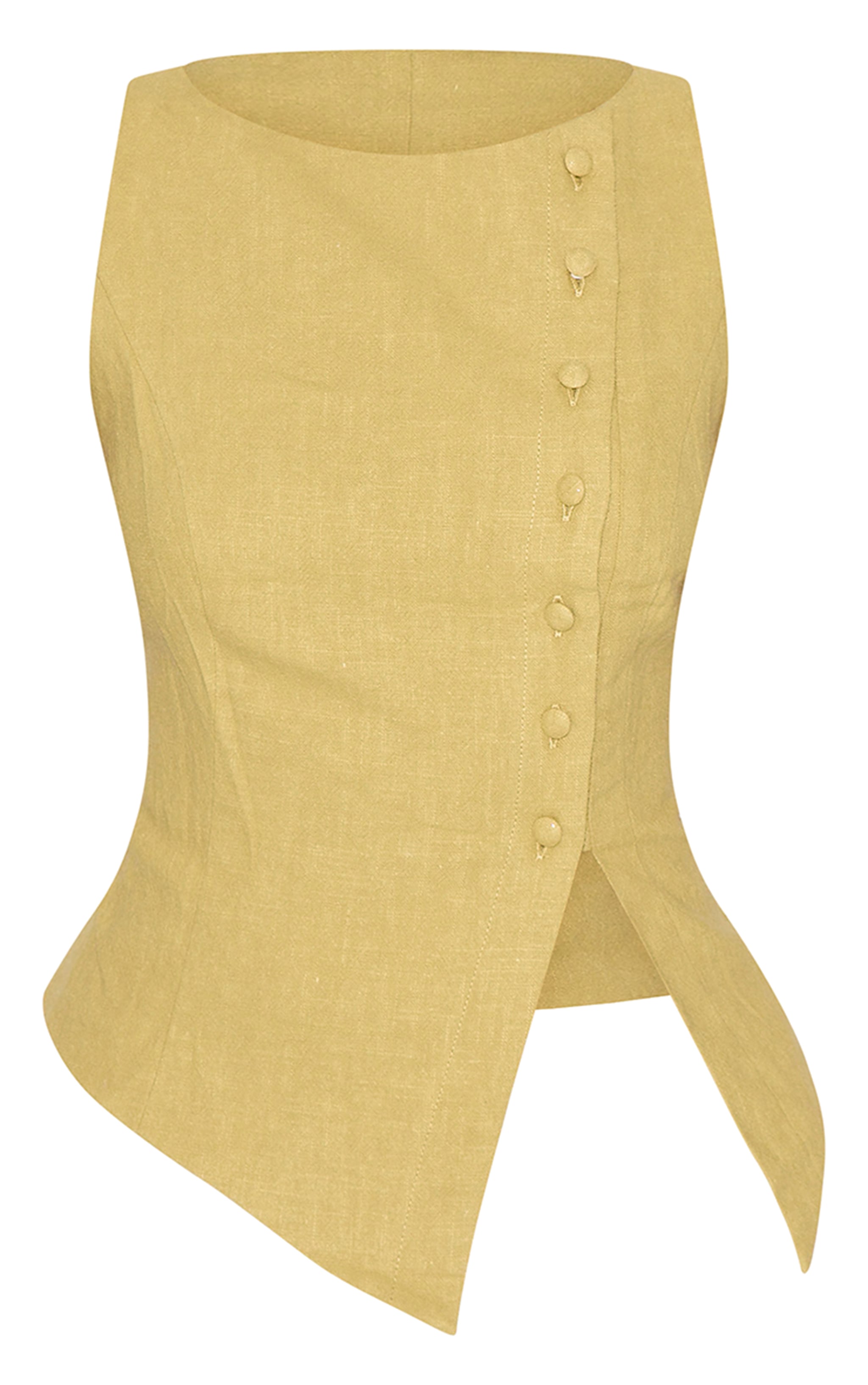 Olive Premium Linen Blend Asymmetric Button Up Waistcoat image 5