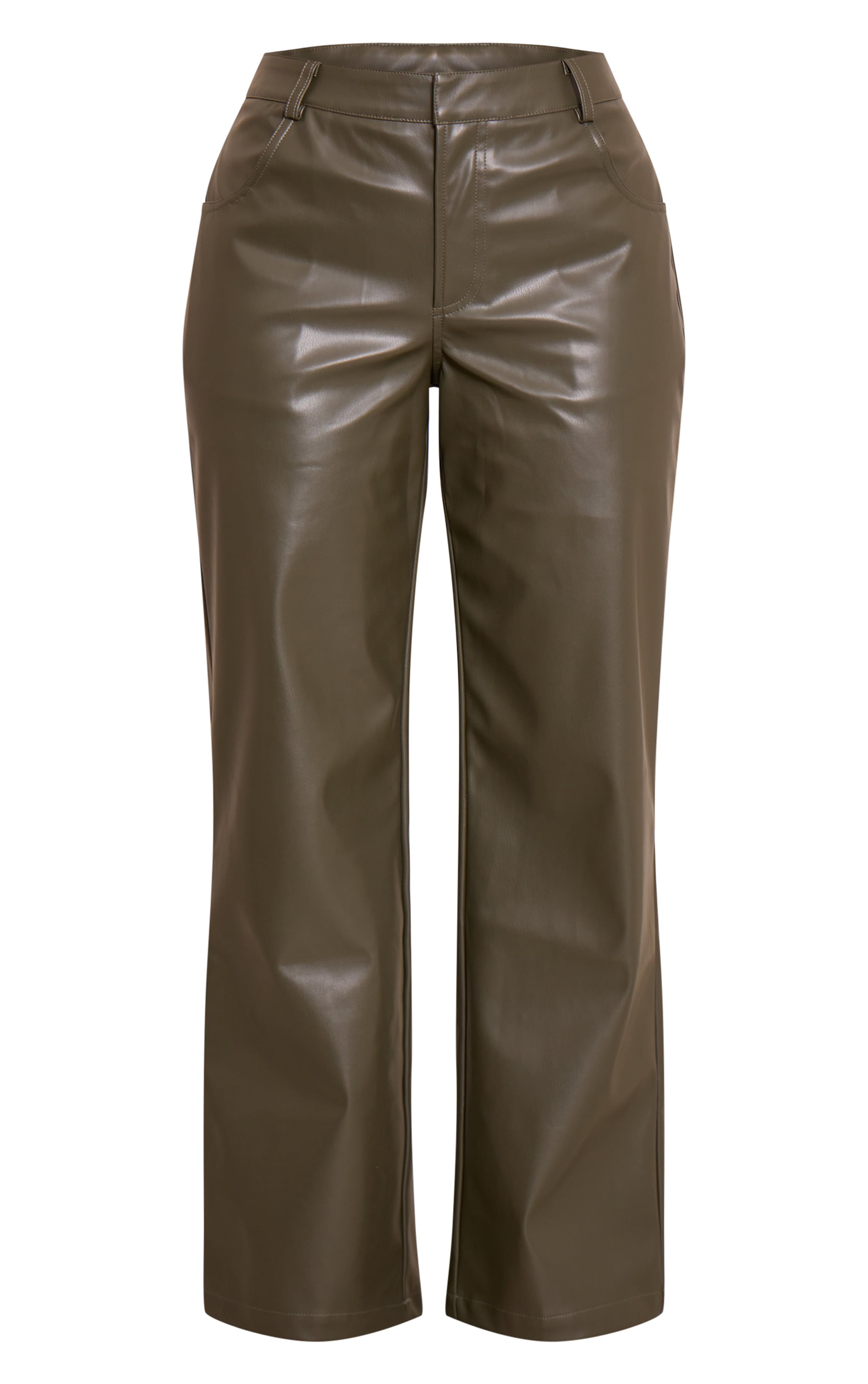 Petite Dark Olive Faux Leather Straight Leg Pants image 5