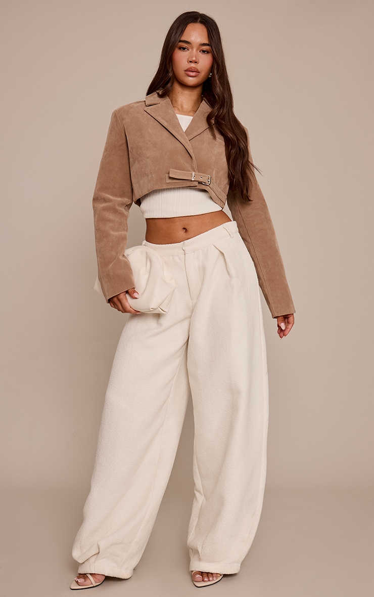 Sand Faux Suede Extreme Cropped Blazer  image 3