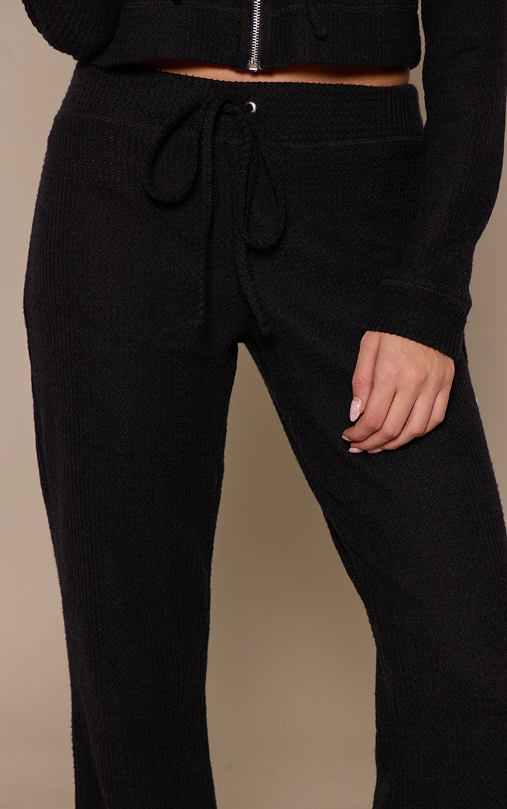 Black Brushed Waffle Rib Skinny Flare Trouser image 4