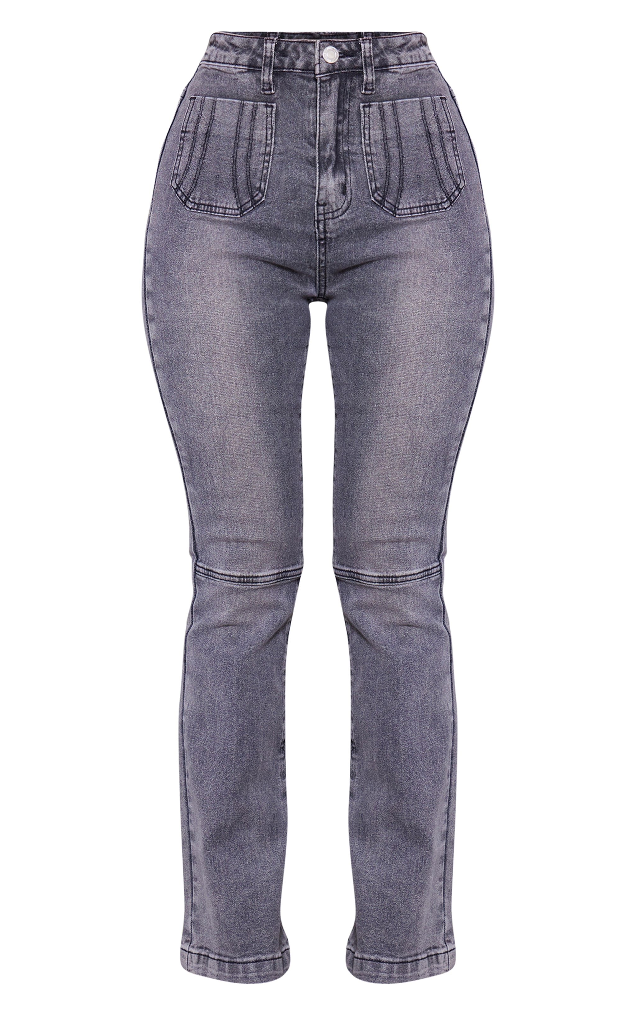 Petite Washed Charcoal Denim Fitted Flared Jeans image 5