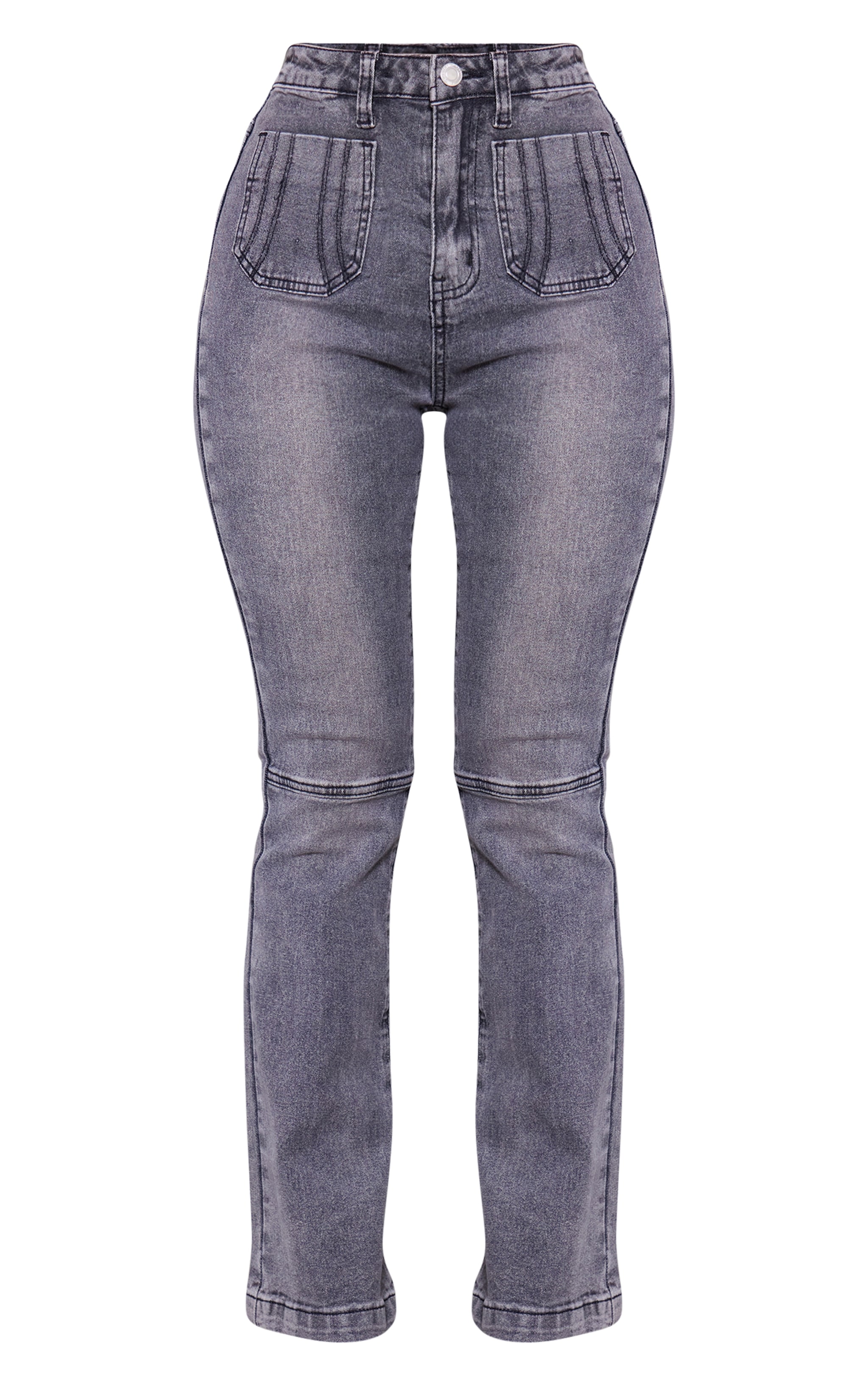 Petite Washed Charcoal Denim Fitted Flared Jeans image 5