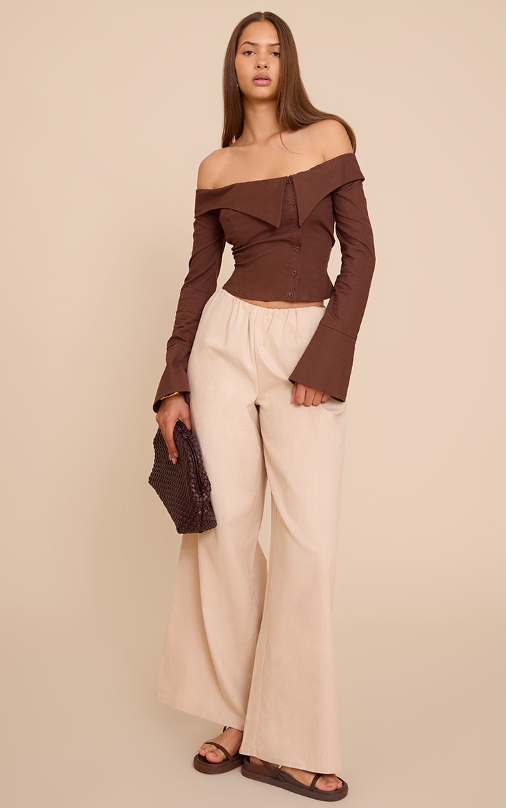 Chocolate Linen Bardot Button Up Shirt image 3