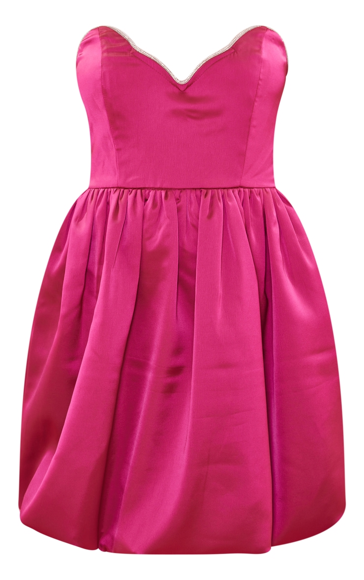 Hot Pink Diamante Neckline Satin Puffball Dress image 5