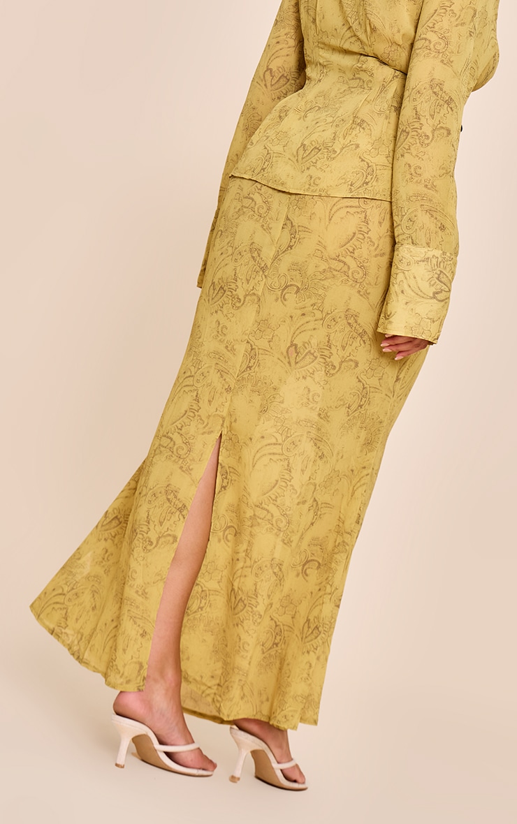 Plus Chartreuse Abstract Print Chiffon Fishtail Maxi Skirt image 3