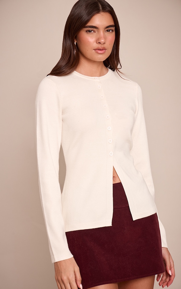 Cream Rib Knitted Button Down Cardigan 