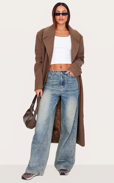 Tall Vintage Wash Raw Waist Mid Rise Wide Leg Jeans