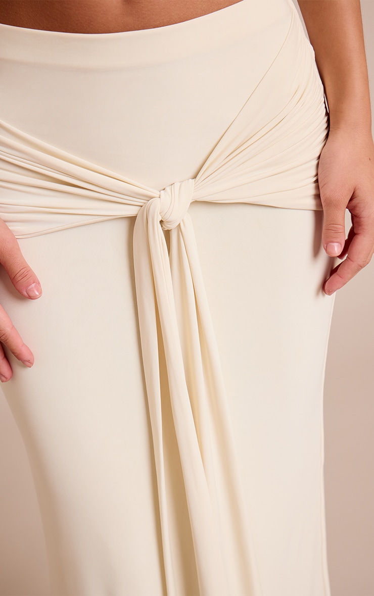 Cream Slinky Knot Detail Maxi Skirt image 4
