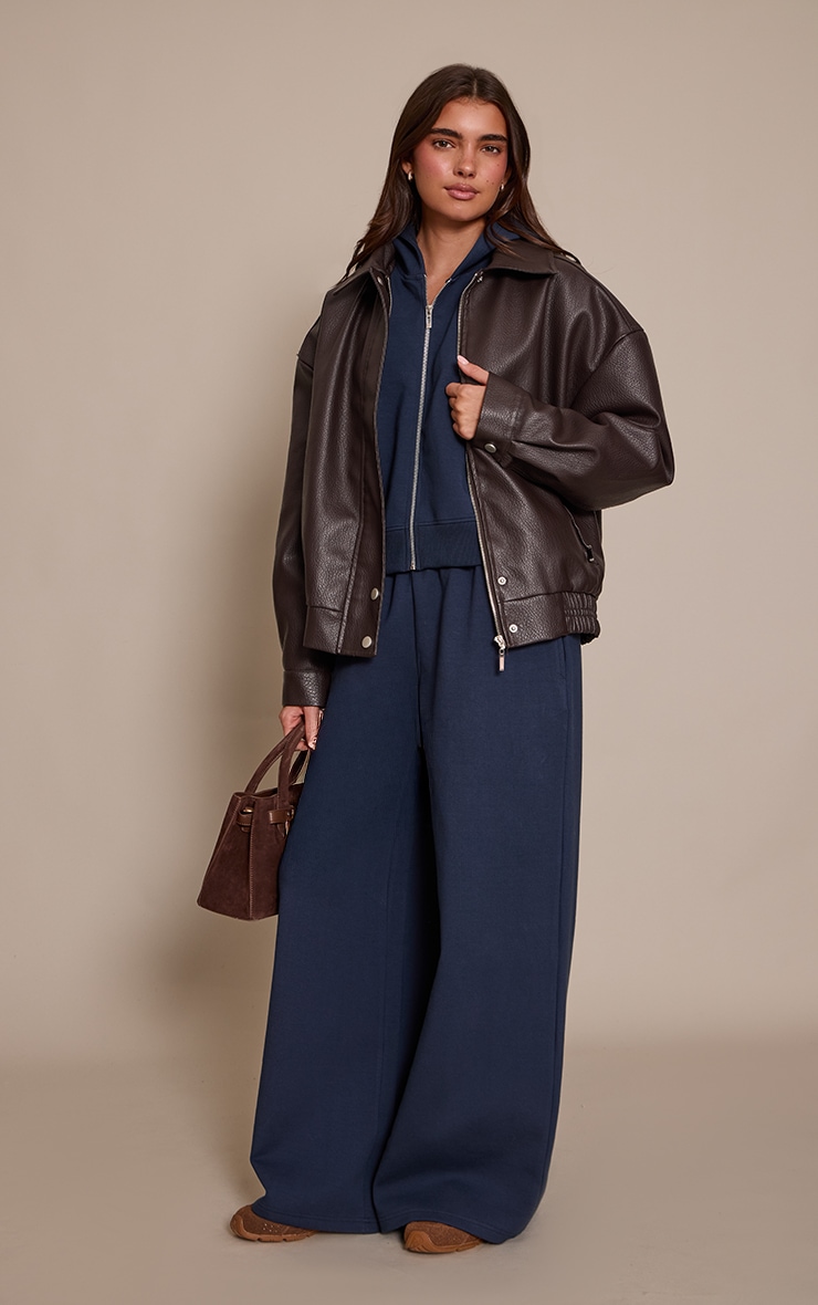 Navy Interlock Cropped Zip Up Hoodie image 3