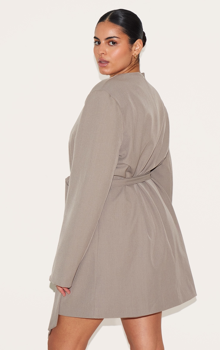 Plus Grey Tailored Belt Detail Long Sleeve Shift Dress image 2
