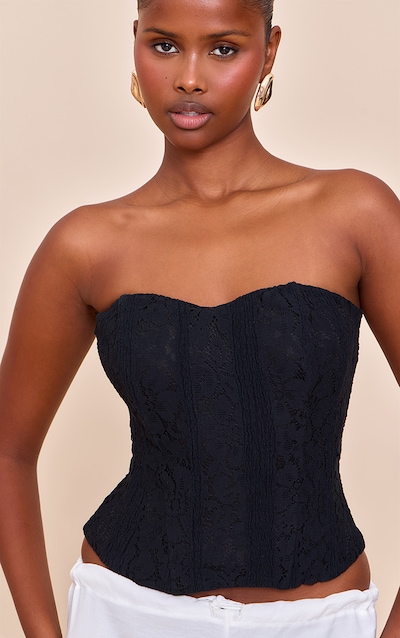Top corset bustier en dentelle noire à lisérés structurants