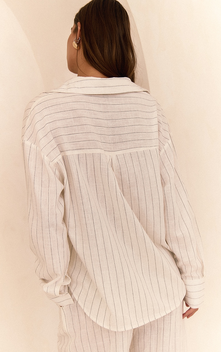 Cream Pinstripe Oversized Long Sleeve Shirt image 2