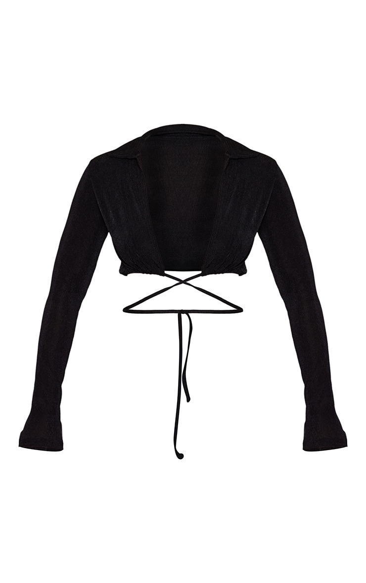 black ribbed wrap crop top long tie ... M to large main image 0