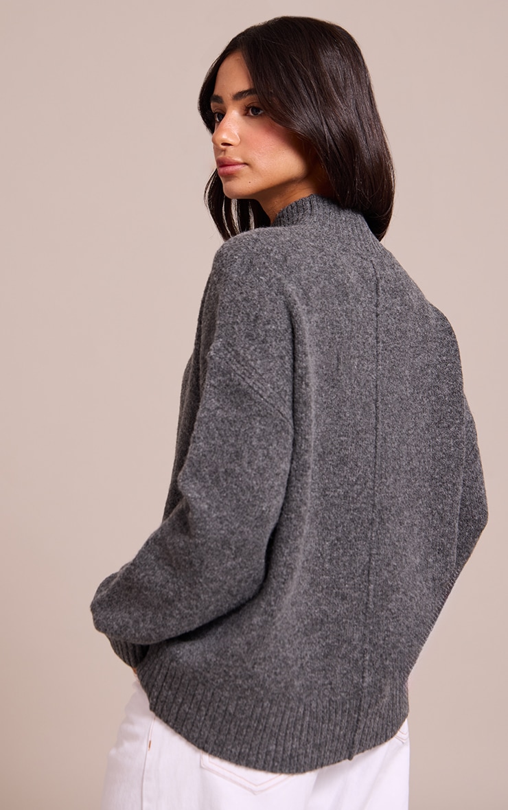 Petite Charcoal Knit Oversized Polo Neck Sweater image 2