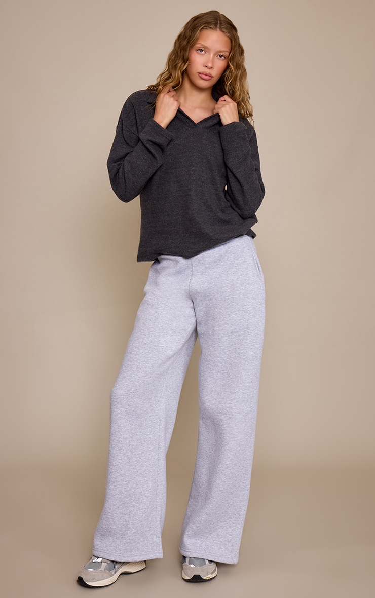 Grey Marl Fold Over Waist Wide Leg Sweatpants image 1