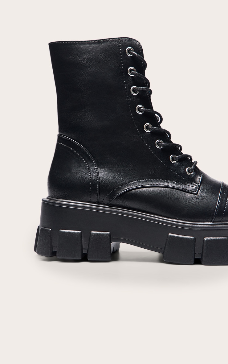 Black Lace Up Extreme Cleated Sole Combat Boots image 5