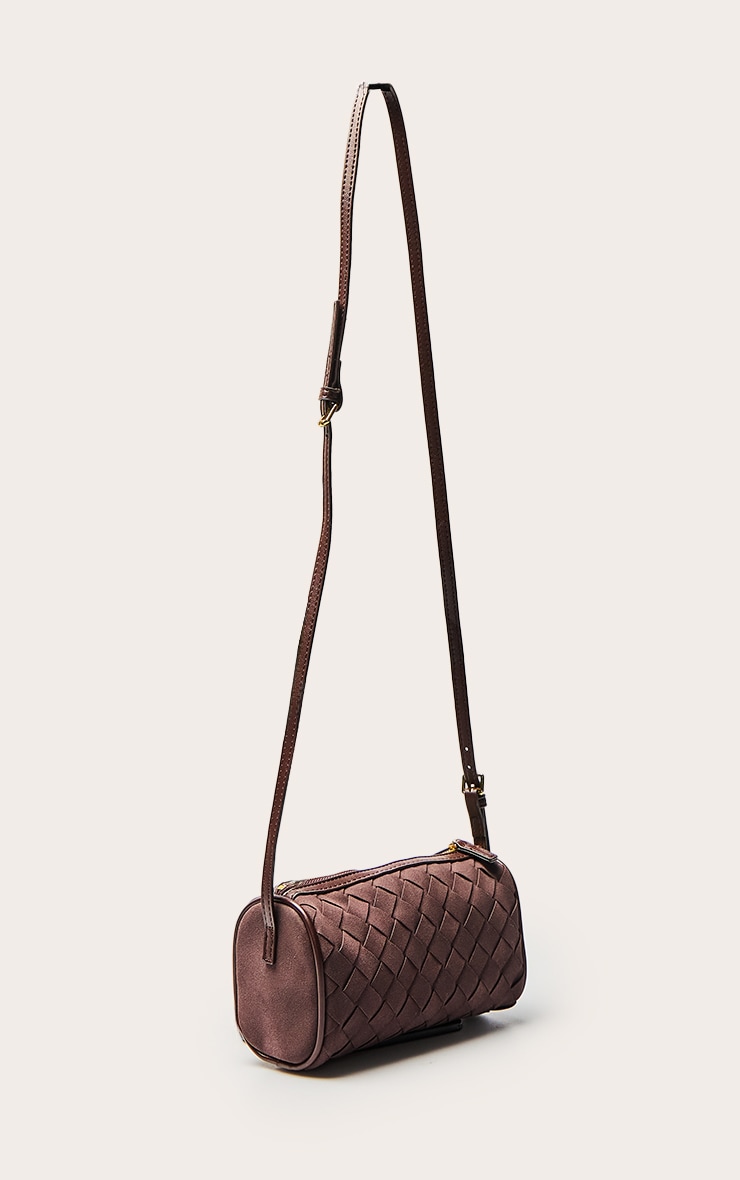 Chocolate Faux Suede Weave Cross Body Bag image 3