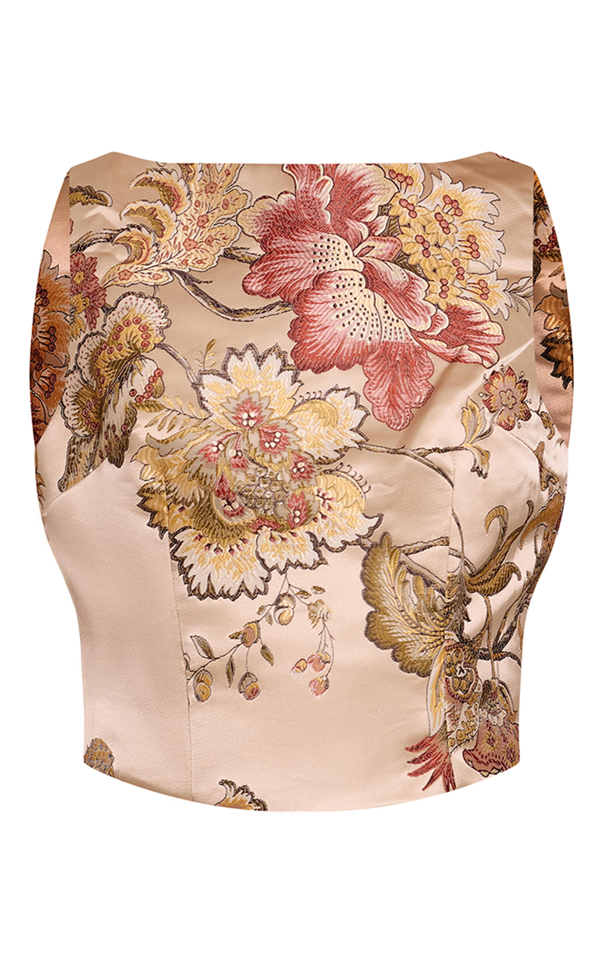 Multi Floral Jacquard Embroidered Open Back Long Top image 5