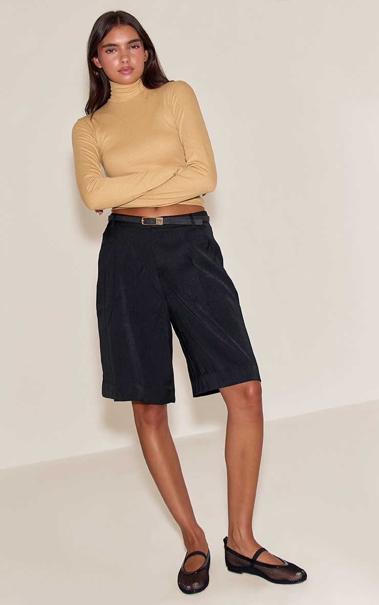 Stone Soft Rib High Neck Fitted Long Sleeved Top image 3