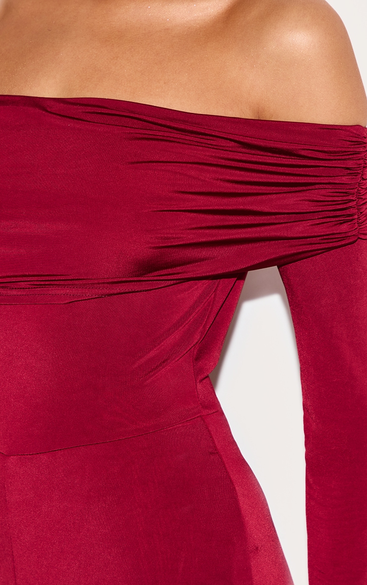 Combinaison skinny moulante doublée bordeaux à col bardot image 4