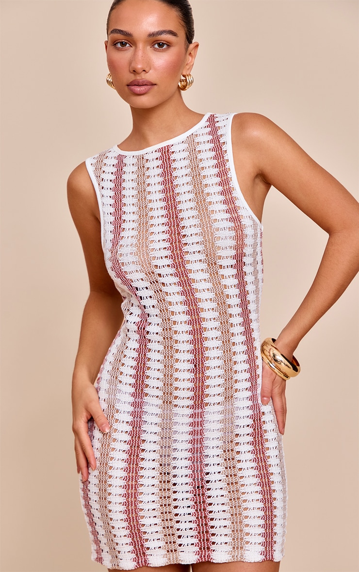 Pink Textured Striped Boat Neck Shift Dress image 1