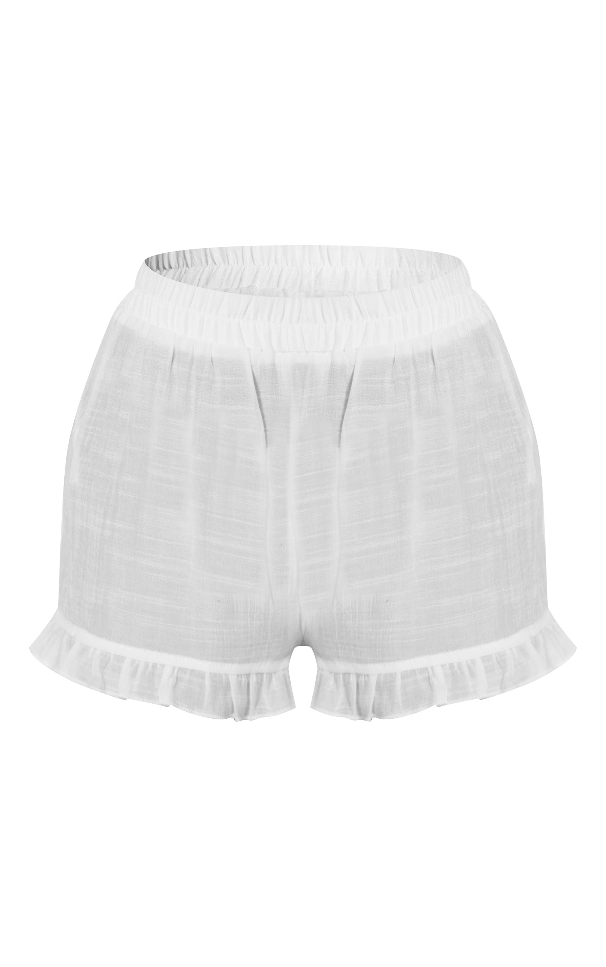 Short en effet lin blanc à bordures volantées image 6