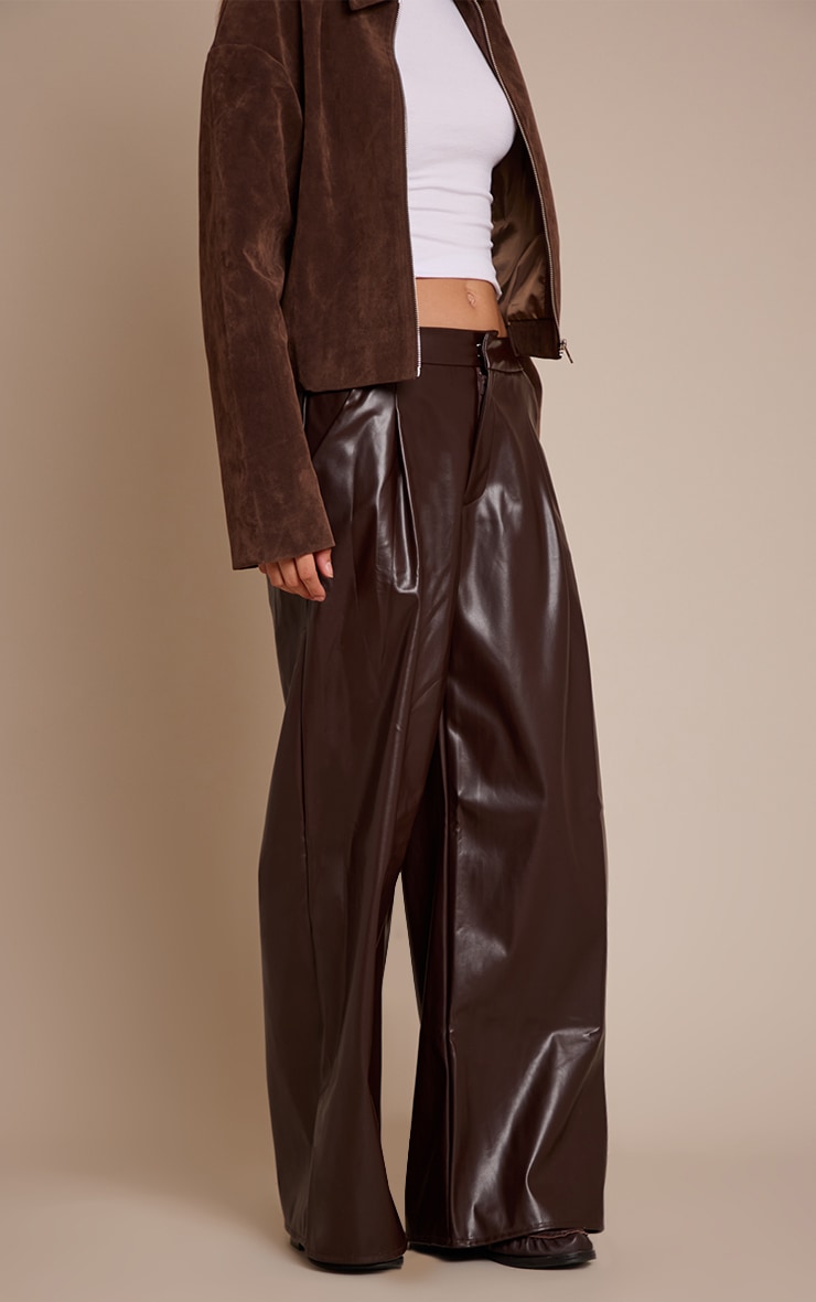Chocolate Pleated Faux Leather Pants image 2