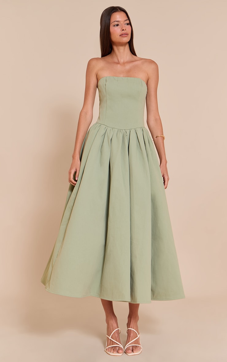 Robe bustier mi-longue patineuse tissée sauge froncée image 1