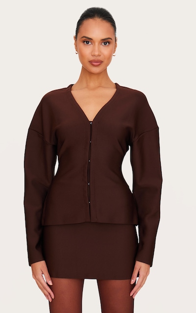 Cardigan de tailleur chocolat à agrafes et œillets