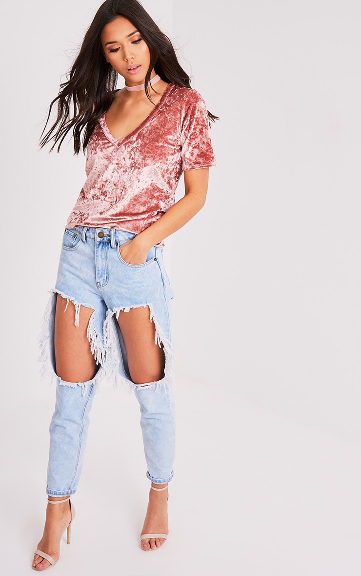 Suri Dusty Pink Crushed Velvet Oversized T Shirt | PrettyLittleThing