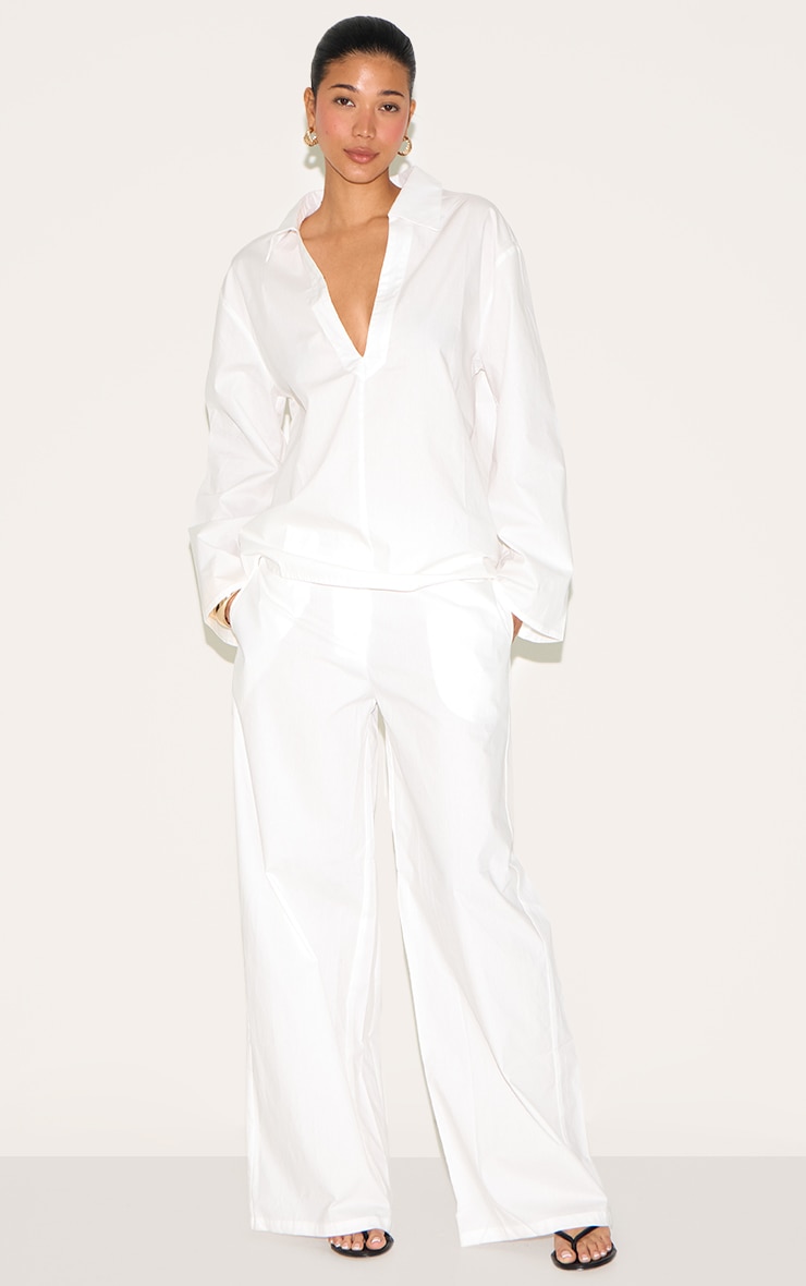 【INCHANT ME】877 White Cotton Wide Pants White Cotton Mid-Rise Wide-Leg Pants | FIBFLX
