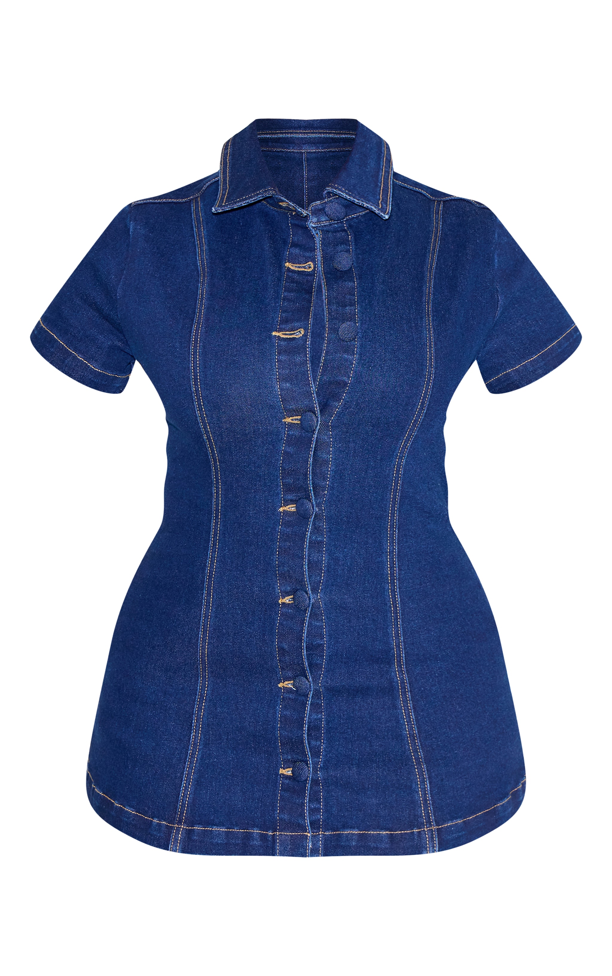 Shape Indigo Stretch Denim Longline Button Front Short Sleeve Shirt image 5