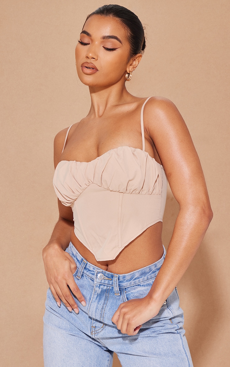 Stone Poplin Ruched Bust Dip Hem Corset