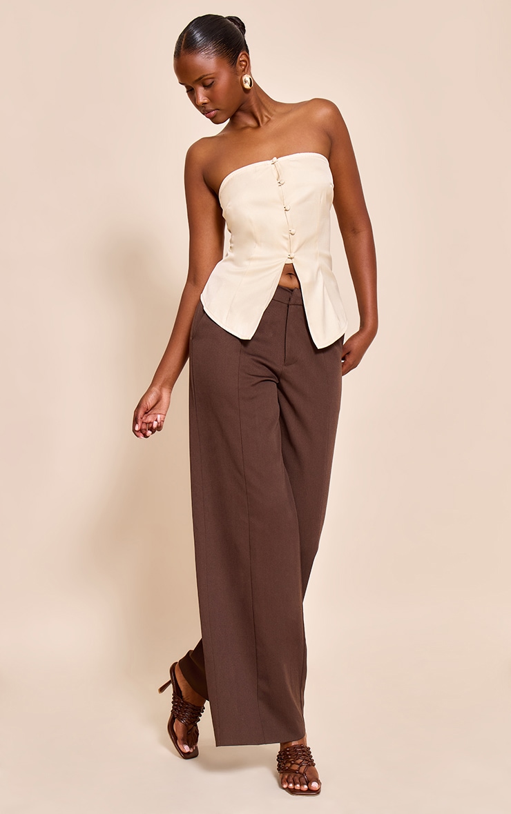 Cream Fitted Bandeau Button Vest image 3