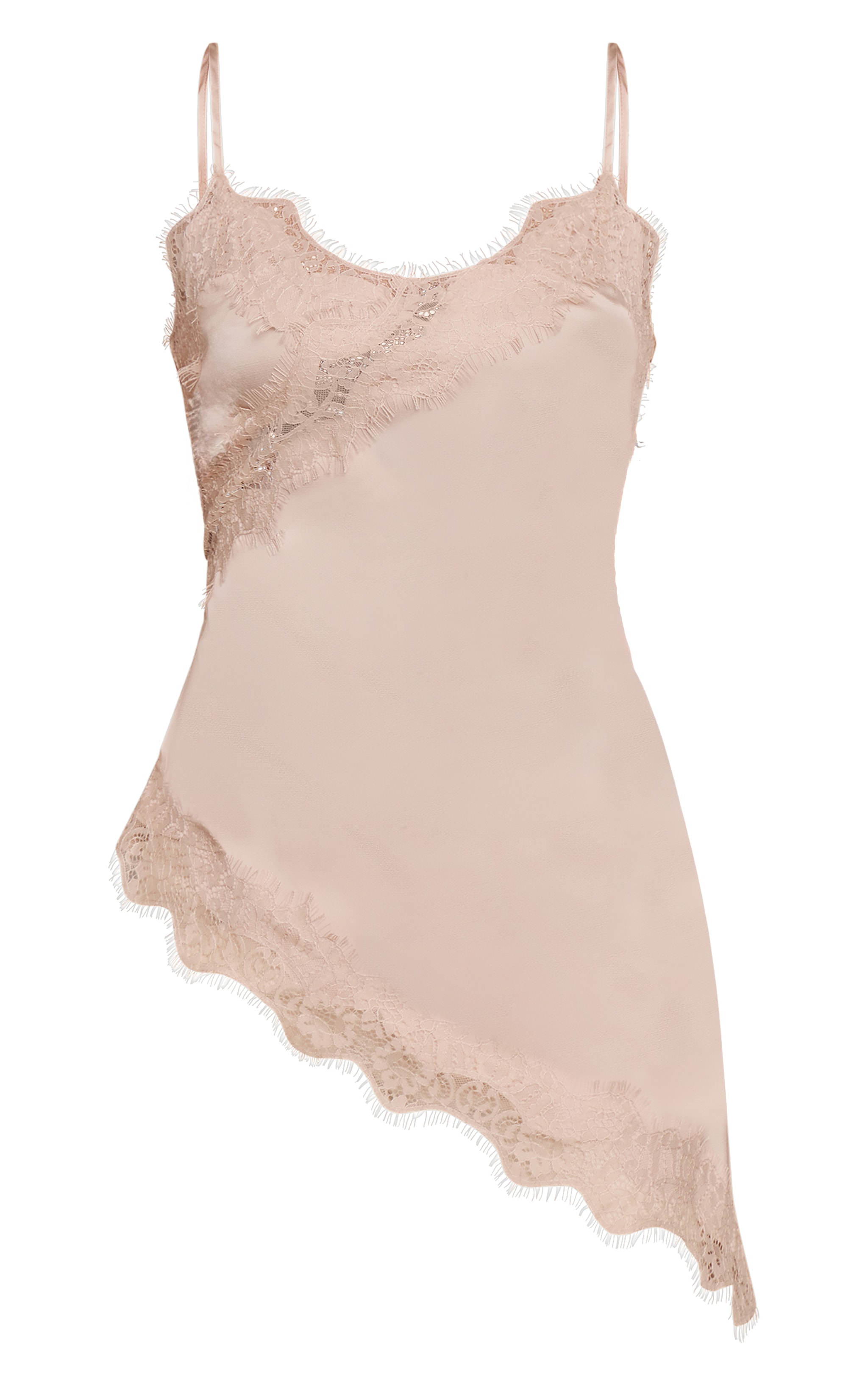 Champagne Satin Lace Detail Asymmetric Long Top image 5
