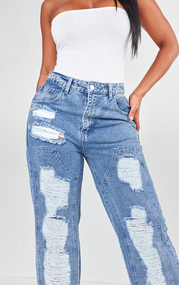 Shape Light Blue Distressed Detail Wide Leg Jeans image 4