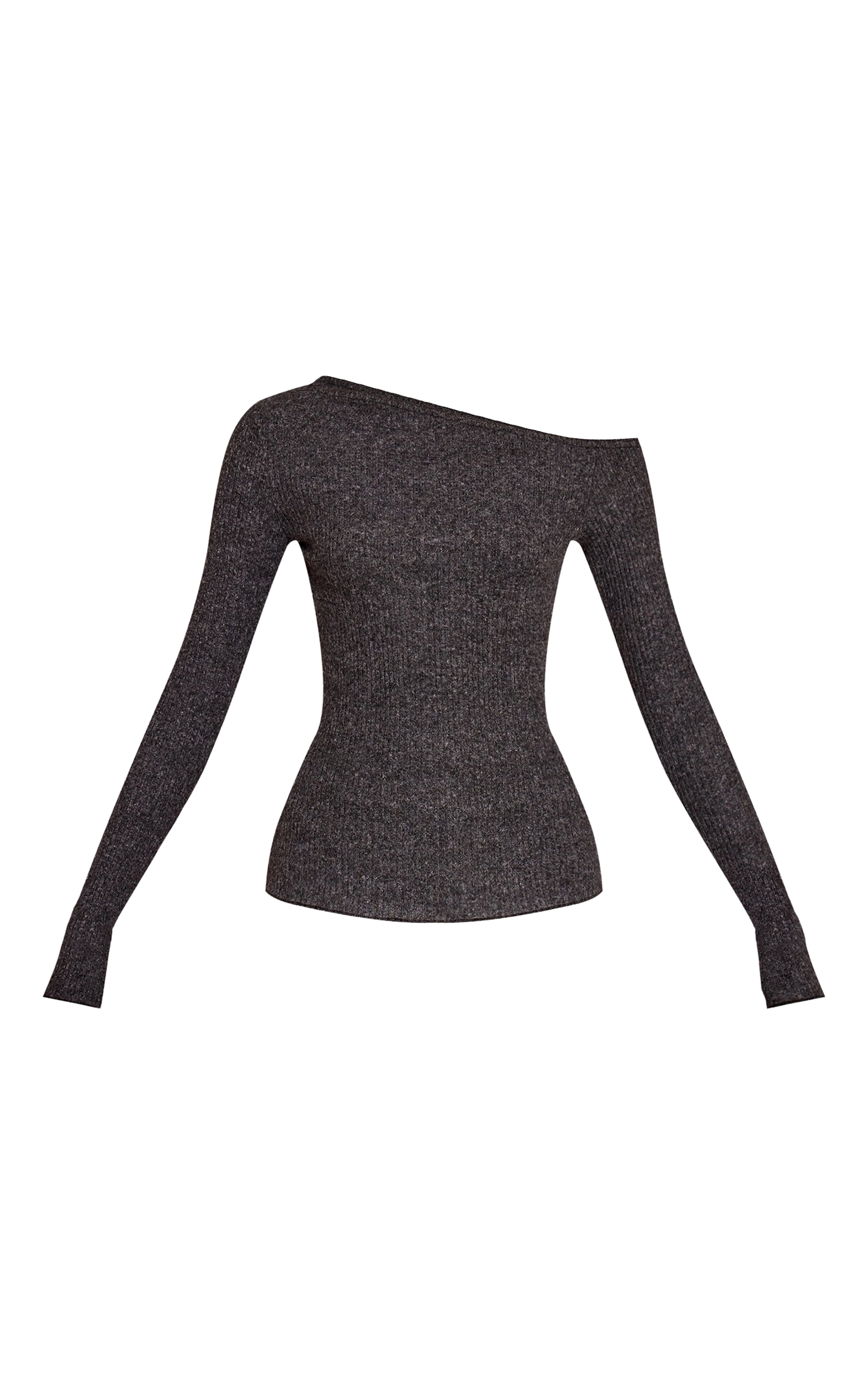 Charcoal Marl Soft Brushed Rib Asymmetric Long Sleeve Top  image 5