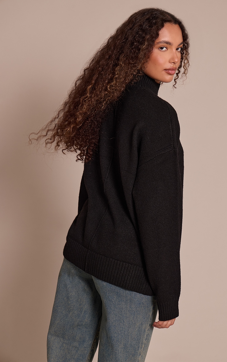 Tall Black Knit Oversized Polo Neck Sweater image 2