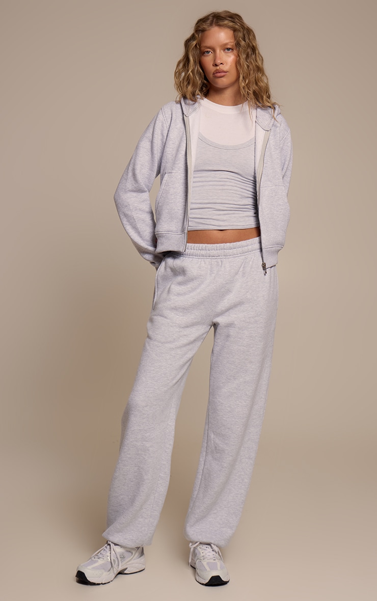 Ash Grey Cotton Fleece Crop Zip Hoodie image 4