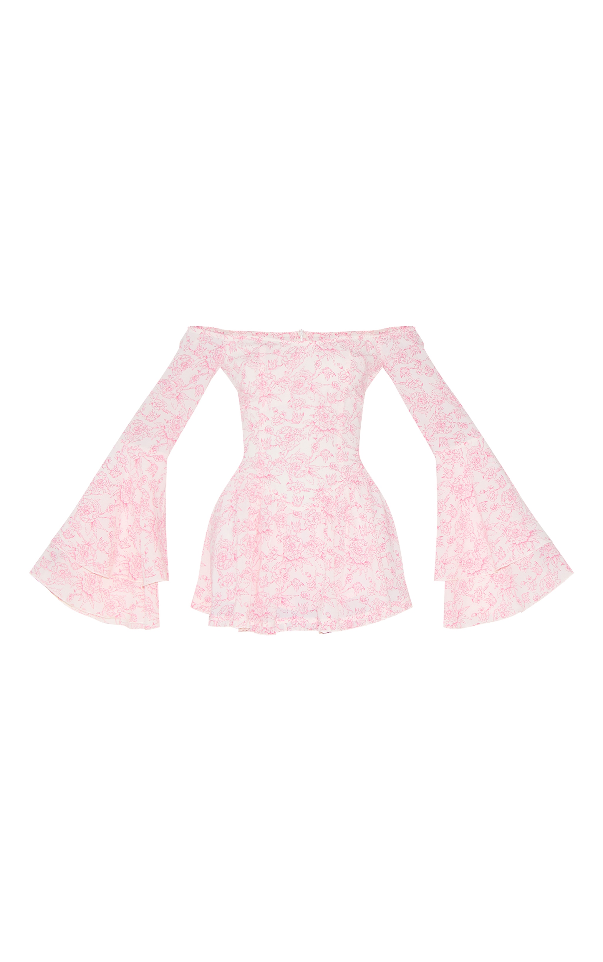 Pink Ditsy Print Bardot Flare Sleeve Playsuit image 5