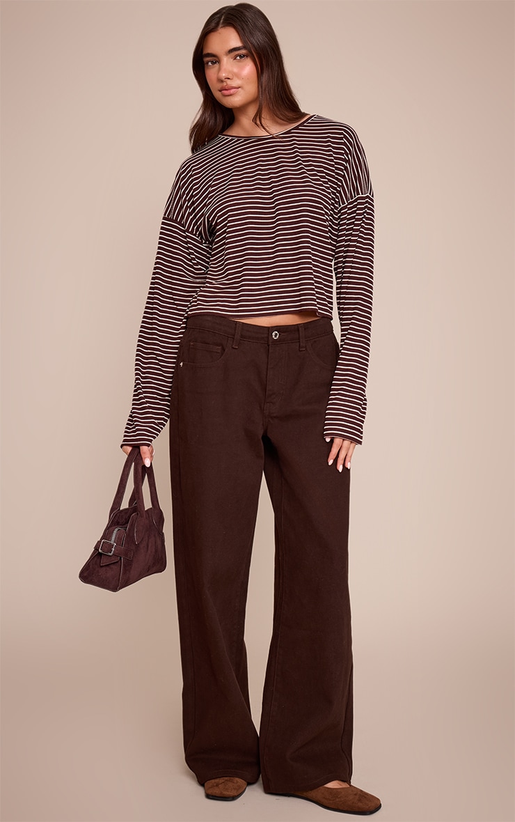 Chocolate Ribbed Stripe Oversized Slouchy Long Sleeve Top  image 3