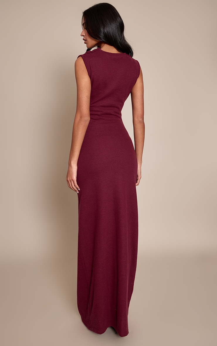 Tall Robe longue douce brossée rouge vin à col bateau image 2