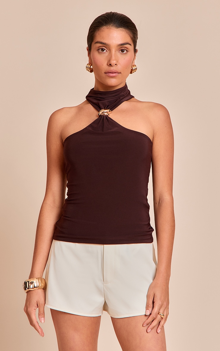 Haut Long Court Détail de Bordsure Dos Nu Chocolat image 1