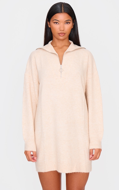 Oatmeal Luxe Knit Half Zip Jumper Dress