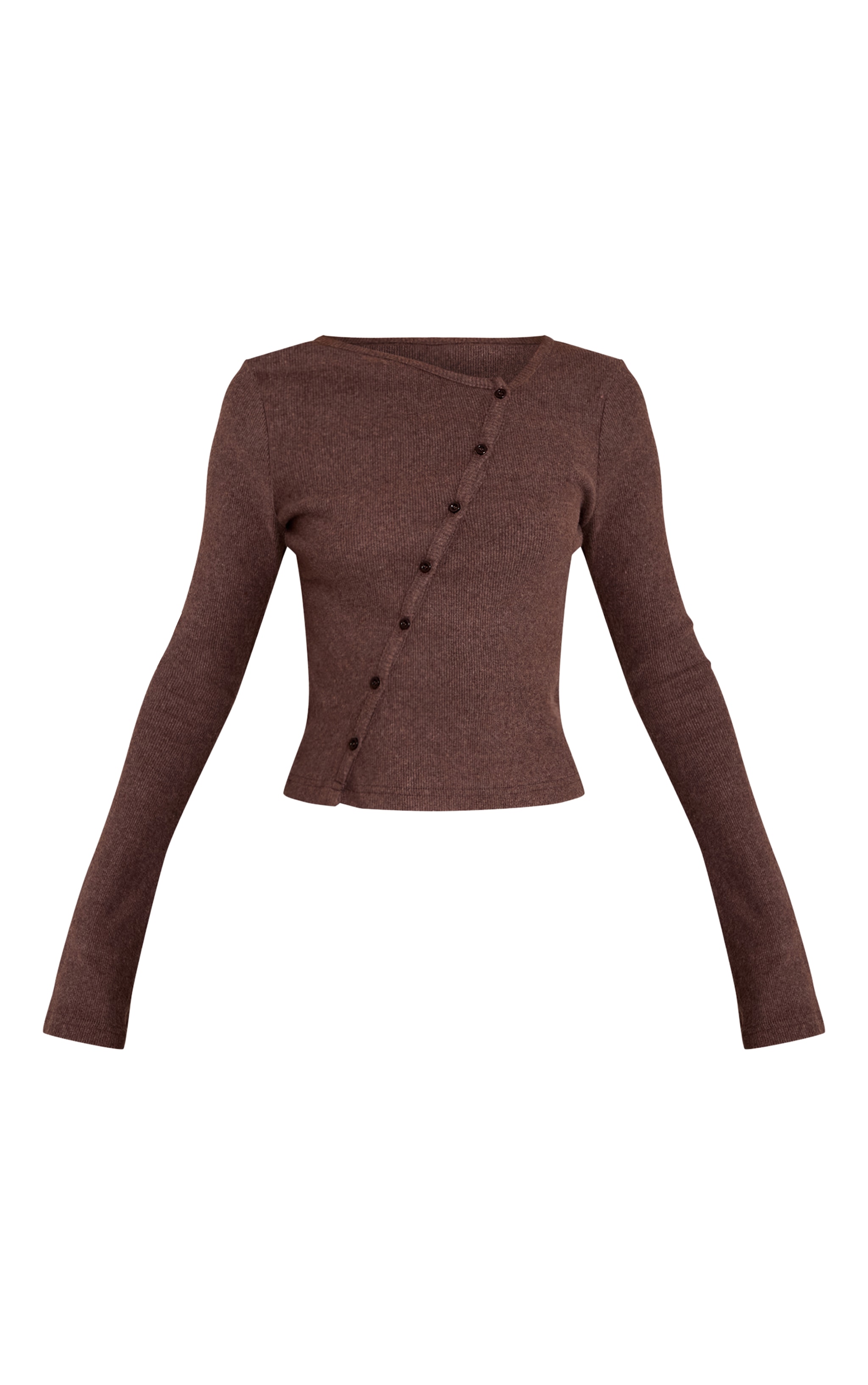 Chocolate Heavy Brushed Rib Asymmetric Button Long Top image 5