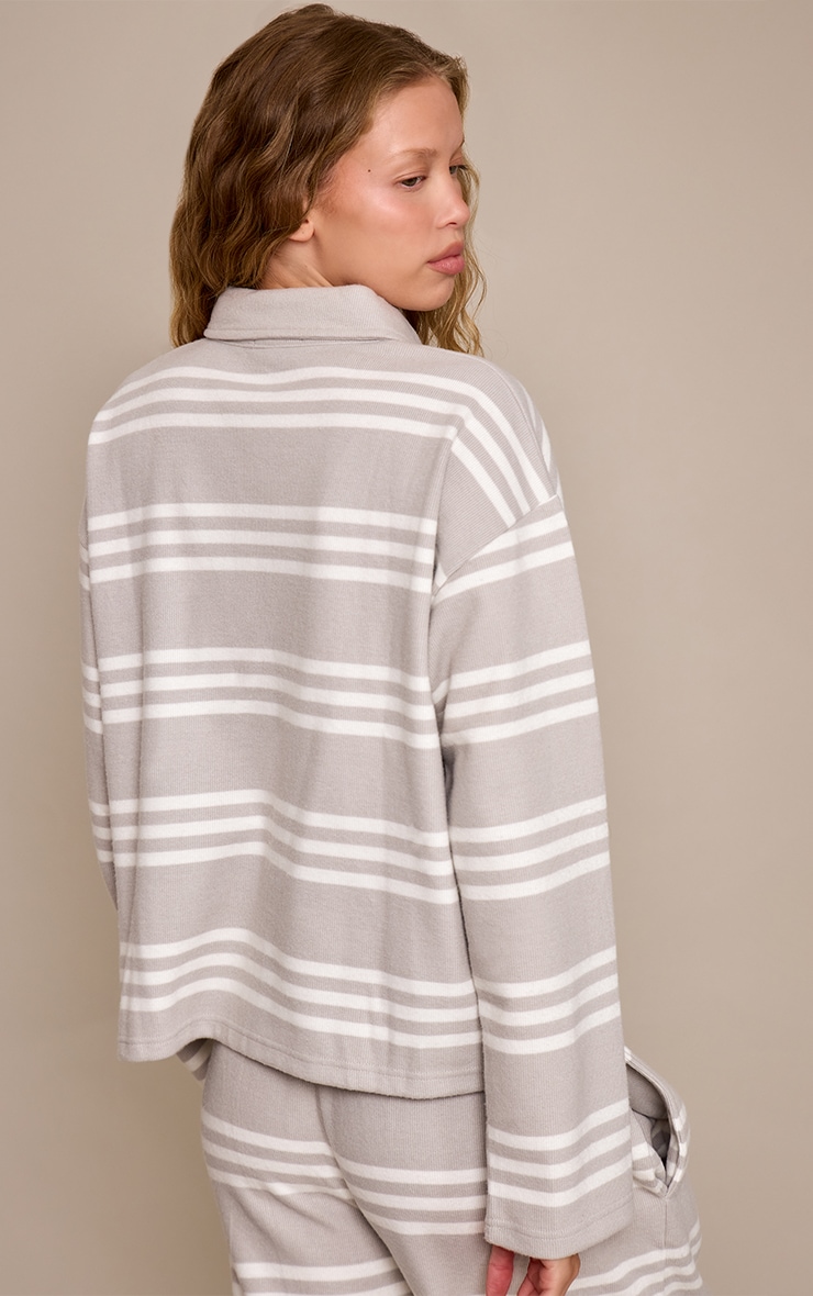 Grey Stripe Super Soft Oversized Polo Top image 2