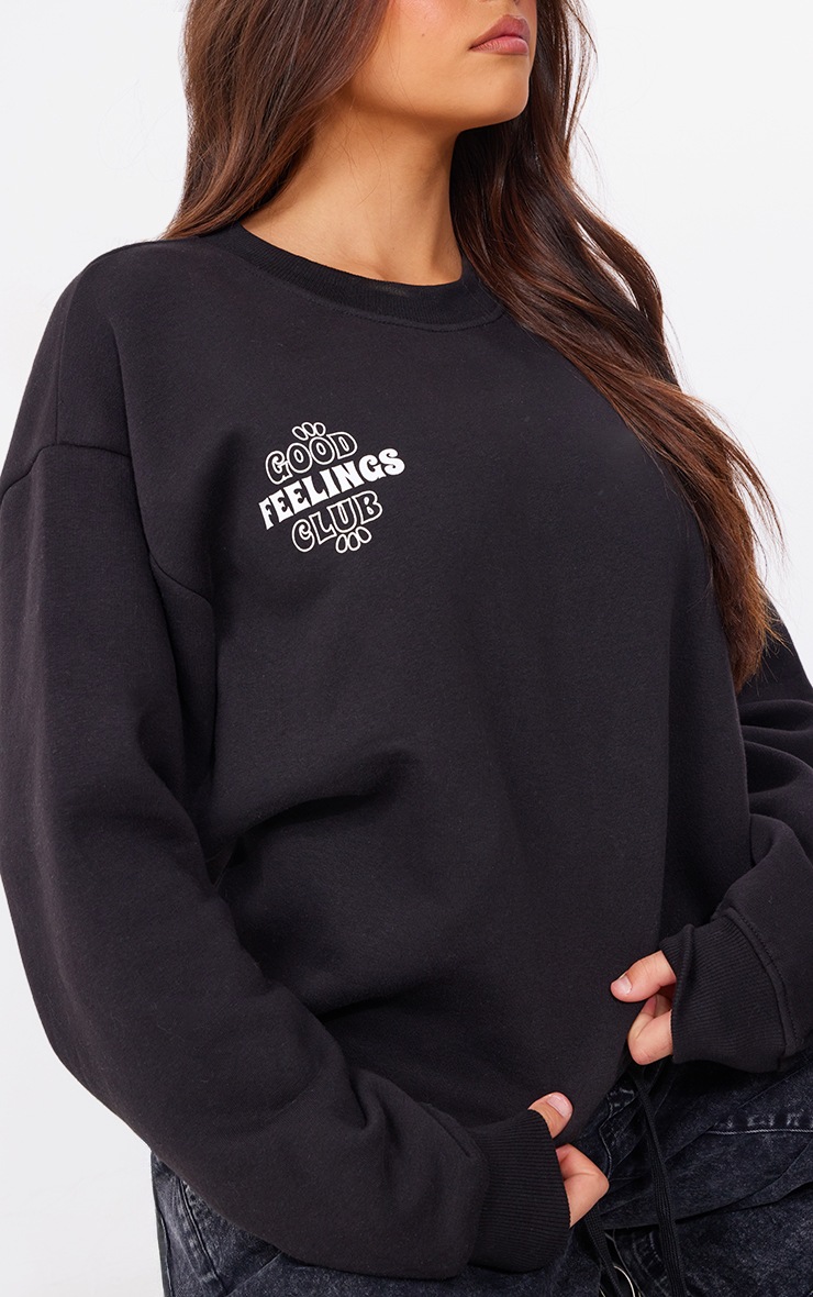 PRETTYLITTLETHING Black Good Feelings Club Printed Sweatshirt image 4