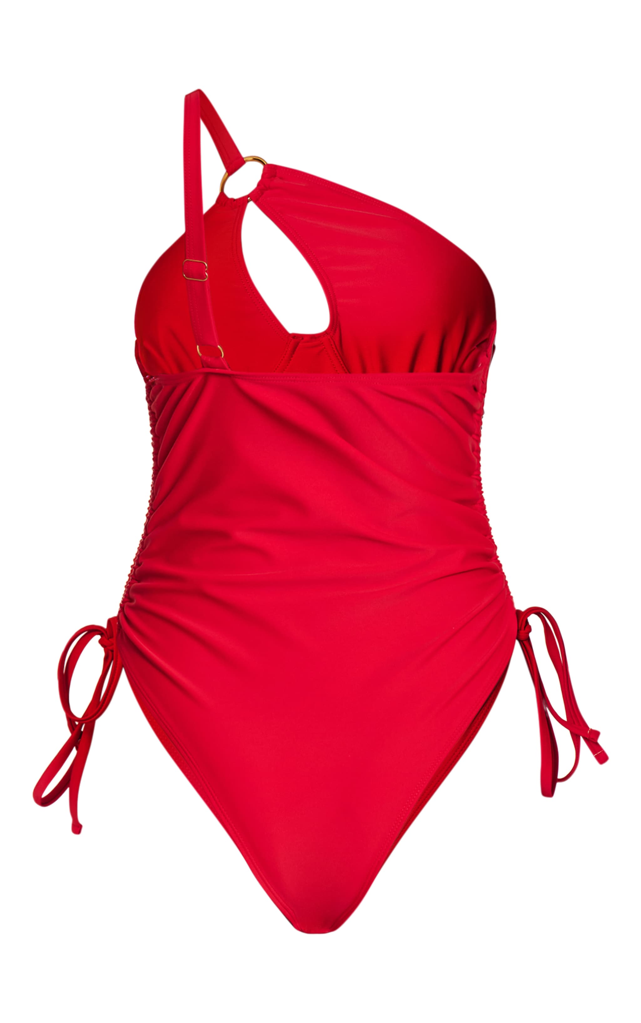 Red One Shoulder Underwired Swimsuit image 6